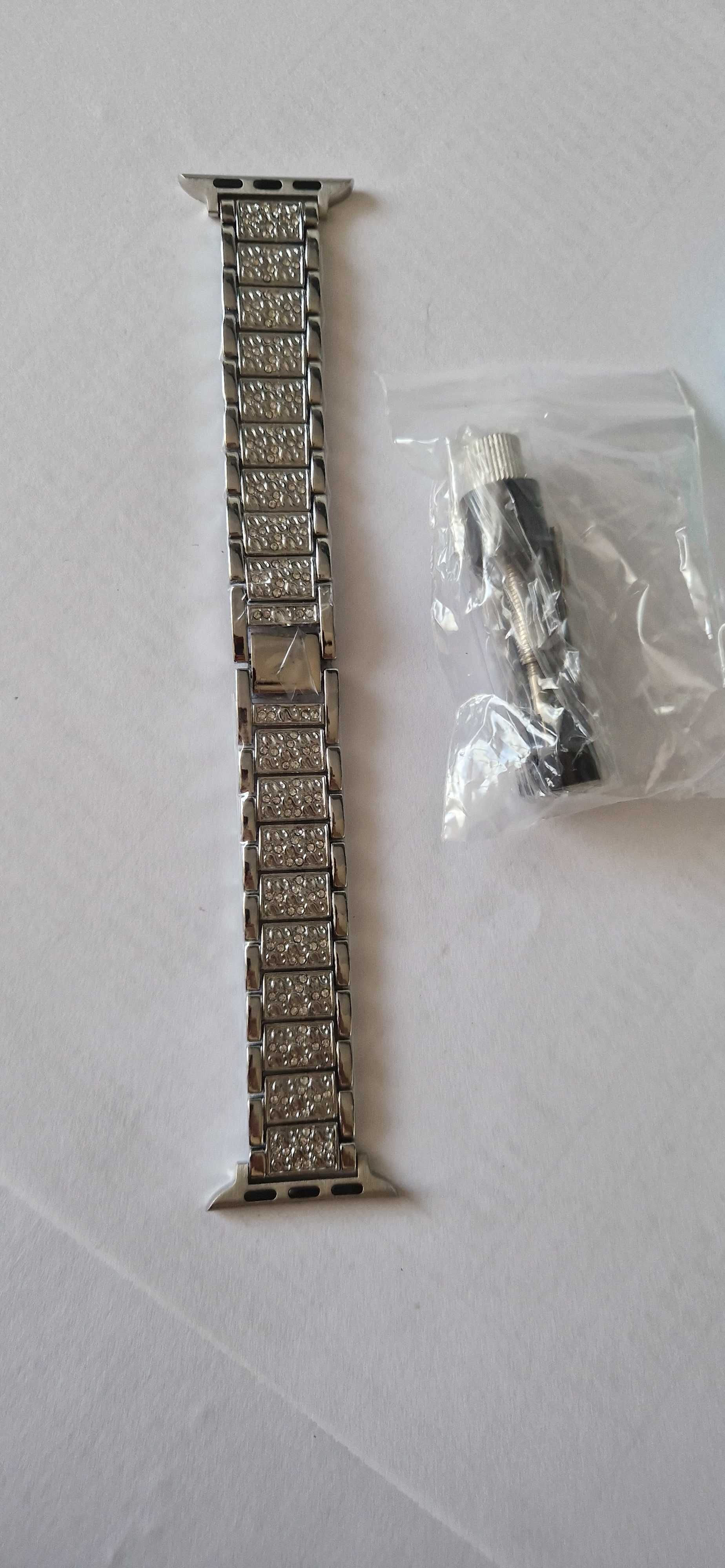 Elegancki pasek do smartwatch, stal nierdzewna i kryształki, kobiecy