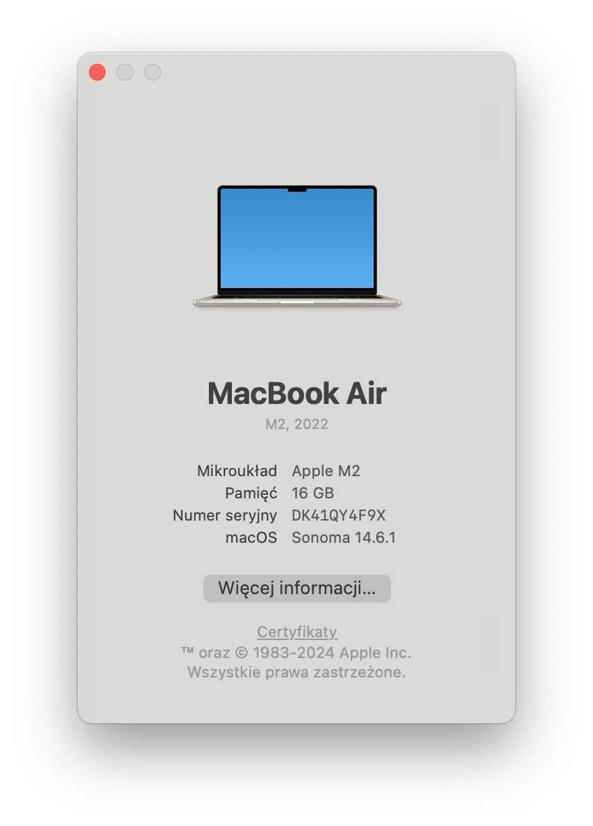 Laptop Apple MacBook Air M2 8-core CPU/8-core GPU/16GB/256GB/13,6" bdb