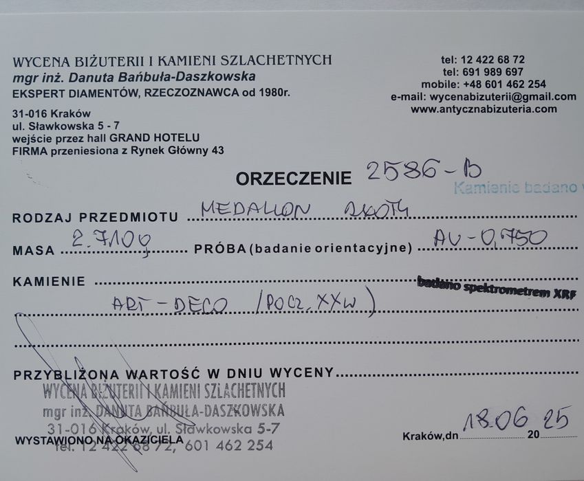 Wisiorek Art Deco Francja Złoto 750 Sekretnik Paryż Certyfikat