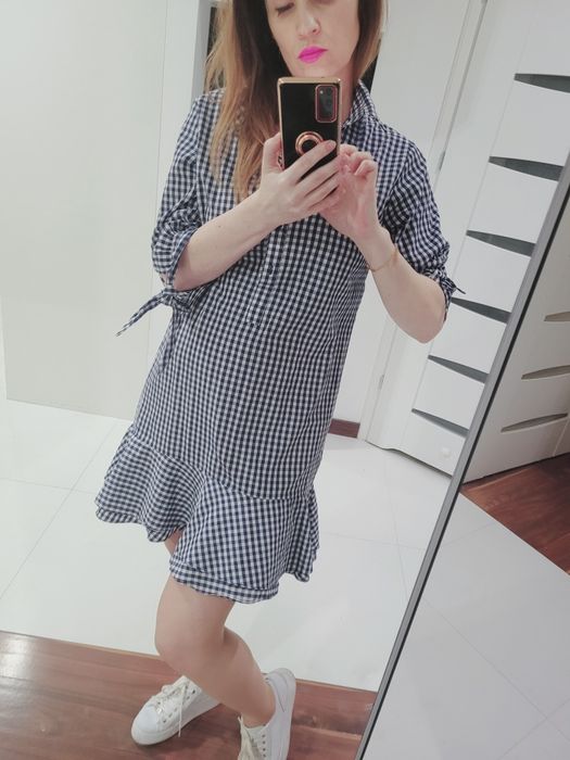 Sukienka szmizjerka kratka koszulowa oversize falbanka lato