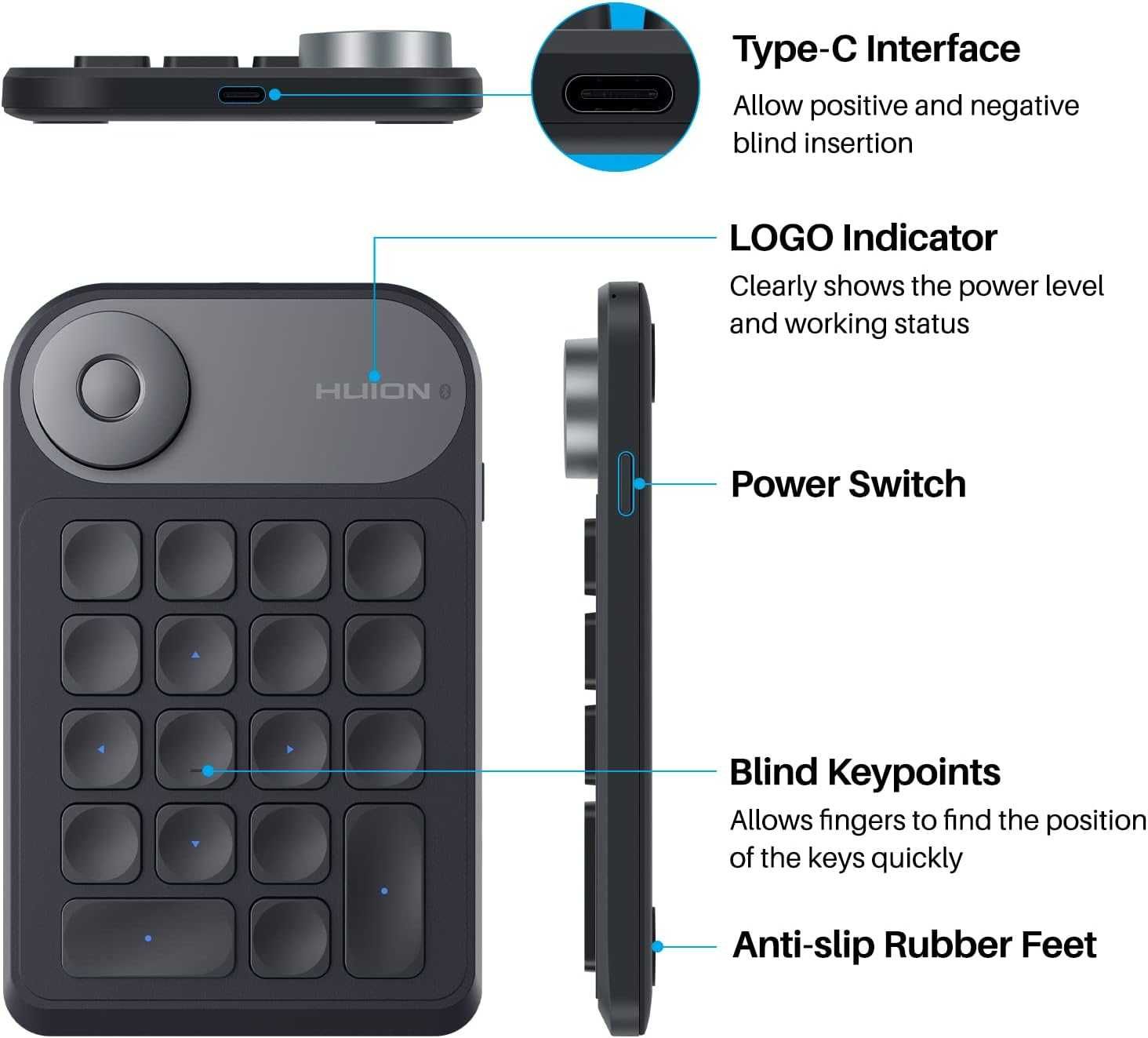Tablet graficzny Huion K20 Keydial Mini, Zdalna klawiatura