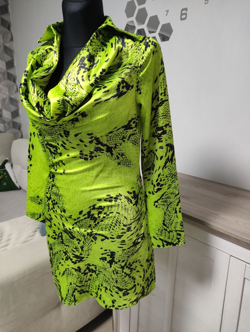 Nowa sukienka satynowa river island zielona seledynowa panterka z metk