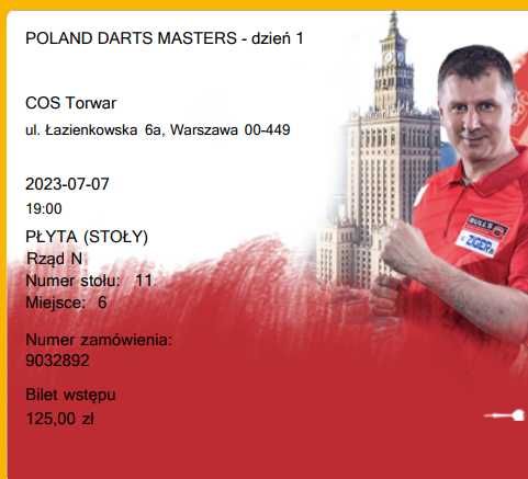 Bilet obok siebie na Poland Darts Masters - piątek 7.07