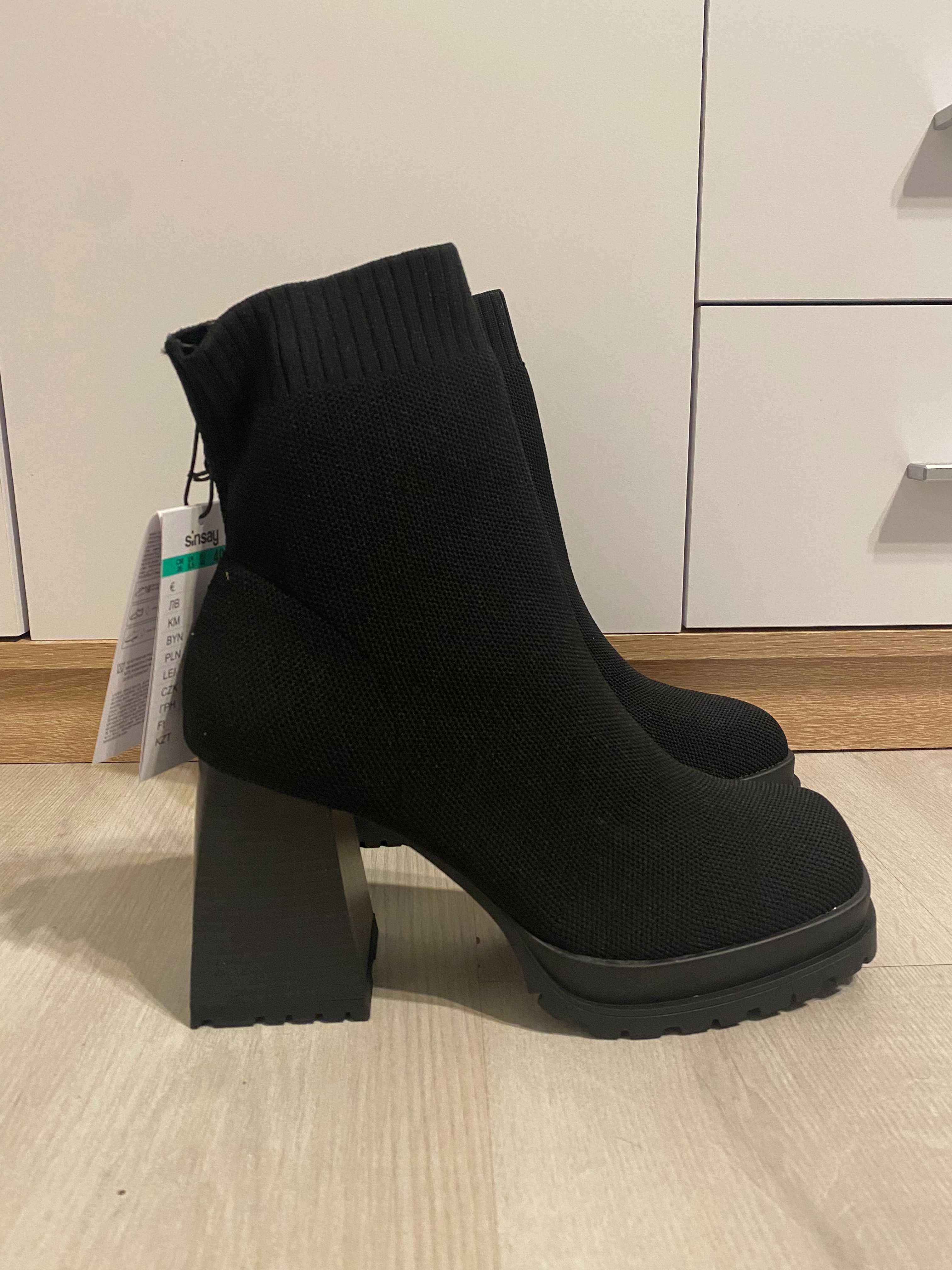 Botki buty na klocku obcasie czarne damskie 40 eleganckie na zimę