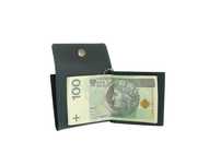 Męski cienki portfel na banknoty monety skóra naturalna czarny poziomy