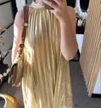 Midi złota sukienka plisowana, elegancka, halter