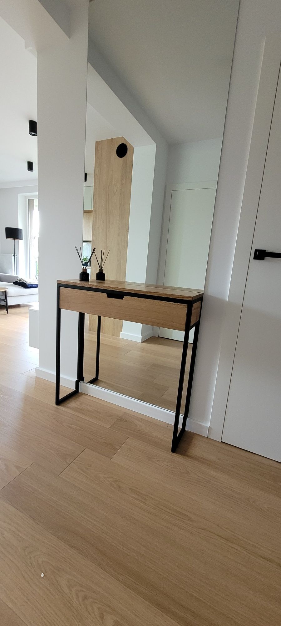 Dębowa konsola toaletka loft z szufladą, lity dąb, szafka dębowa
