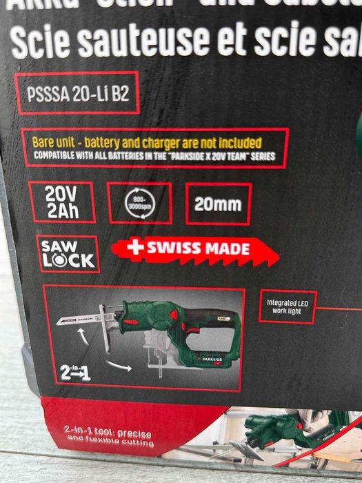 Акумуляторний лобзик, шабельна пила  Parakside PSSSA 20‑Li B2
