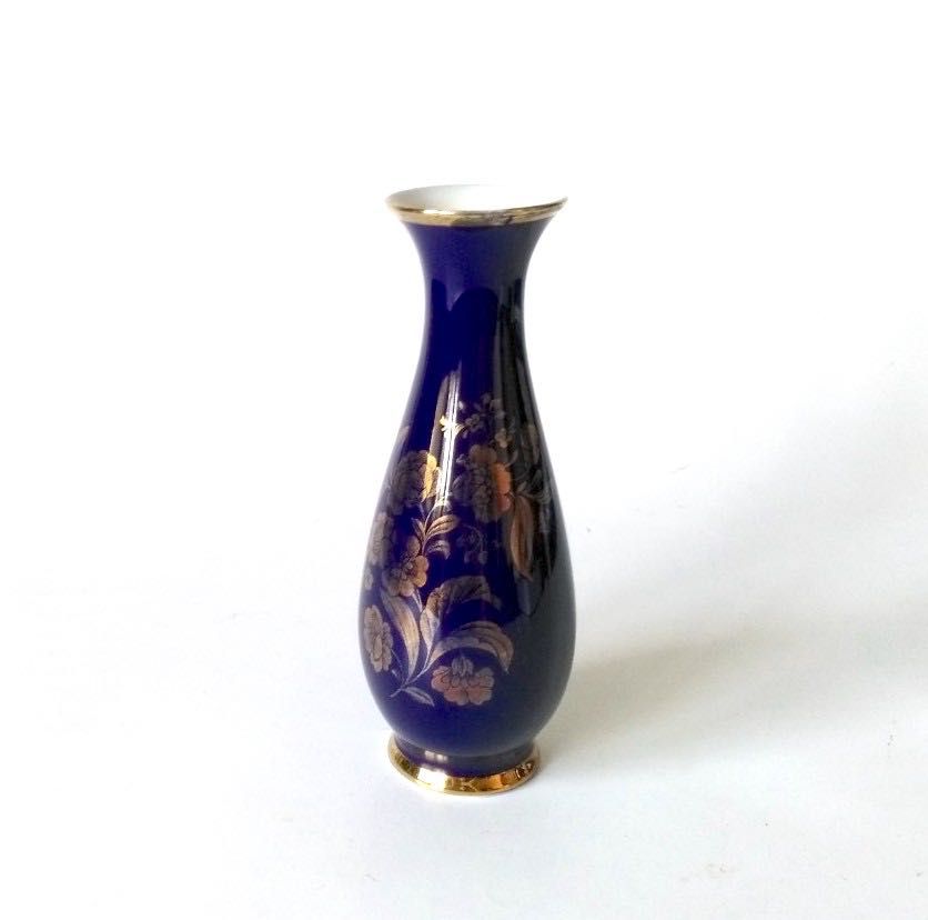 Wazon flet porcelana kobalt złocona rarytas kobaltowy złocenia