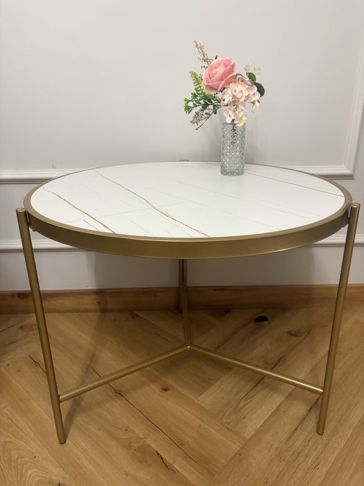 Stolik kawowy złoto kremowy 60 cm.