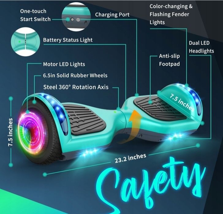 Deskorolka elektryczna 6.5” hoverboard 10KM Bluetooth dla dzieci-Zielo