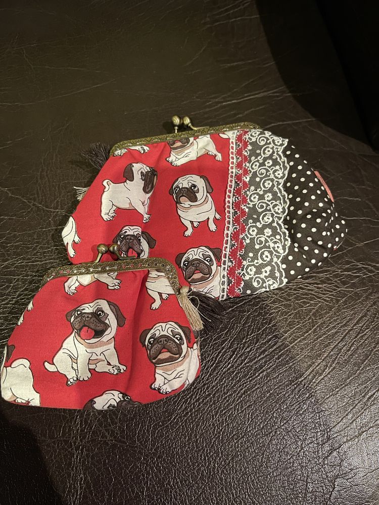 Conjunto bolsa e porta moedas com Pugs