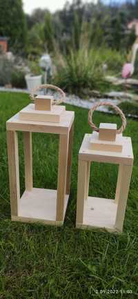 Lampion drewniany piękny zestaw 2 sztuki