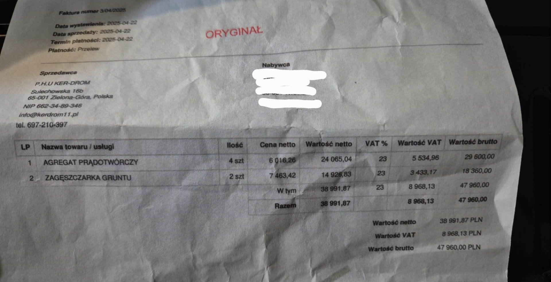 Agregat prądotwórczy 7,1kW NOWY na gwarancji