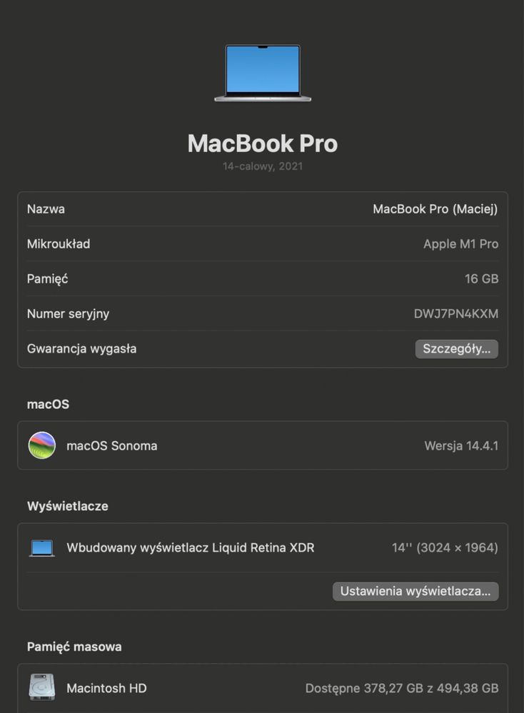 Macbook Pro 14 M1 Pro | 16 GB RAM | 512 GB | 94%