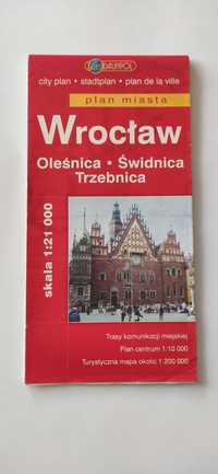 Mapa Wrocław, Oleśnica, Świdnica, Trzebnica plan miasta skala 1:21 000