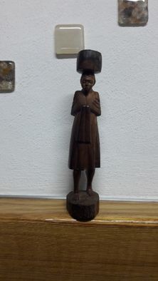 Drewniana figurka kobieta z dzieckiem 21,5 cm rzeźba etno Afryka