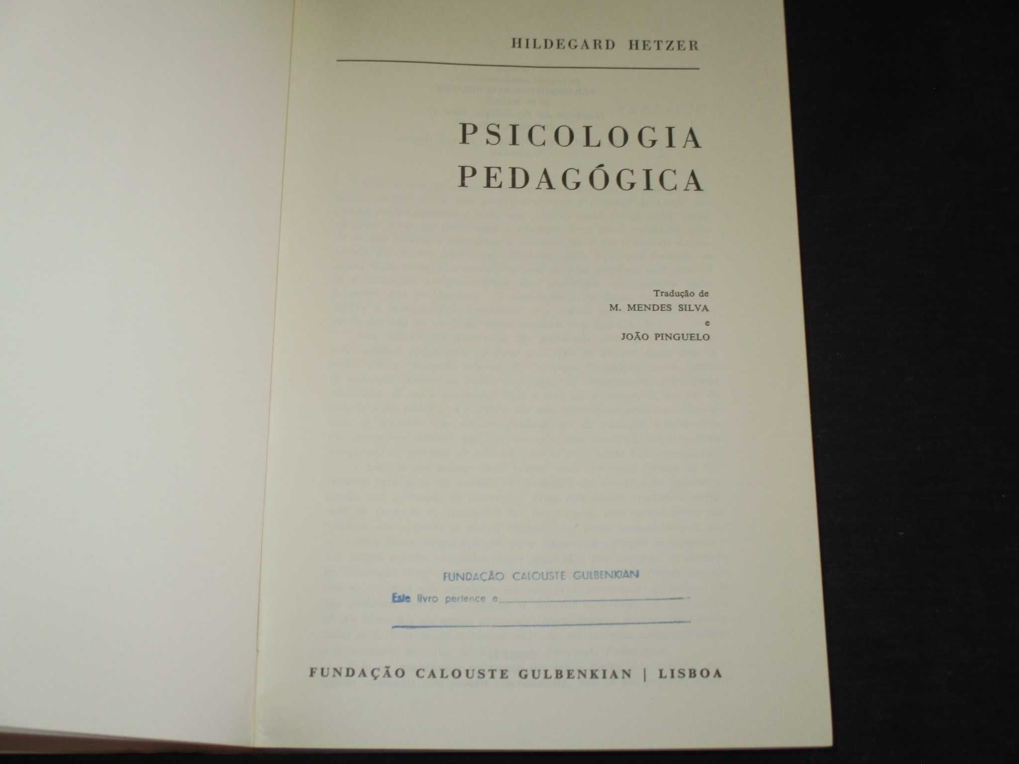 Livro Psicologia Pedagógica Hildegard Hetzer Gulbenkian
