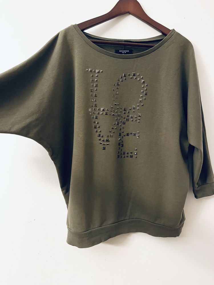 Bluza owersize Reserved M rękaw 3/4 kolor haki