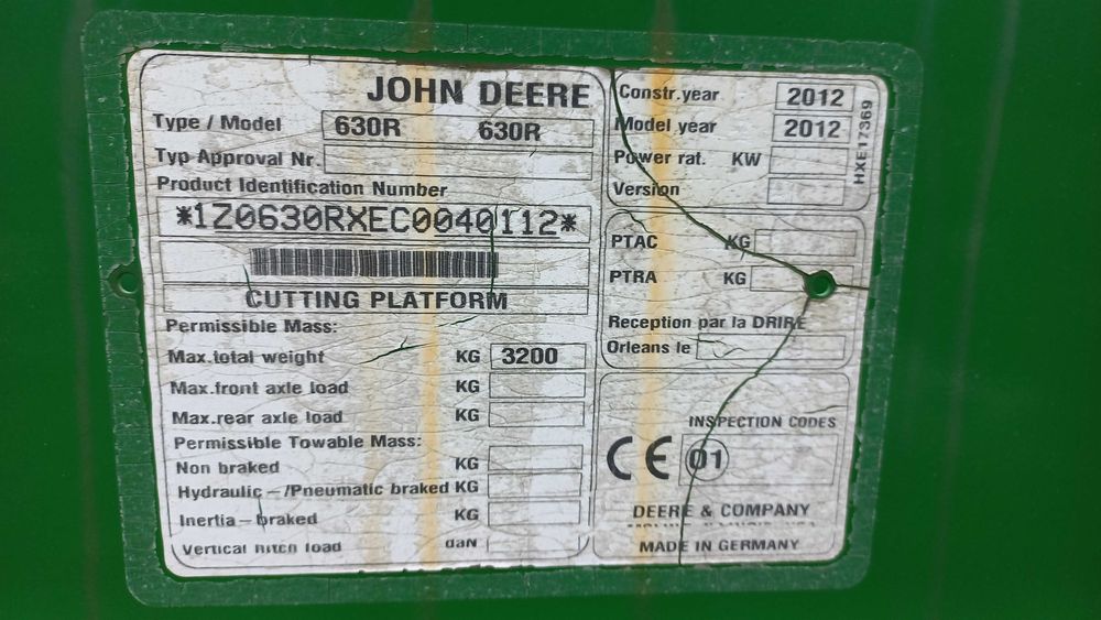 Жатка John Deere 630R