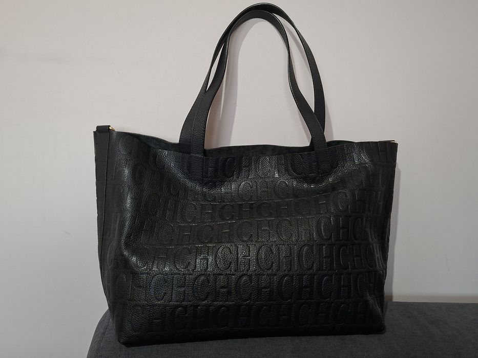 Torba skórzana czarna shopperka