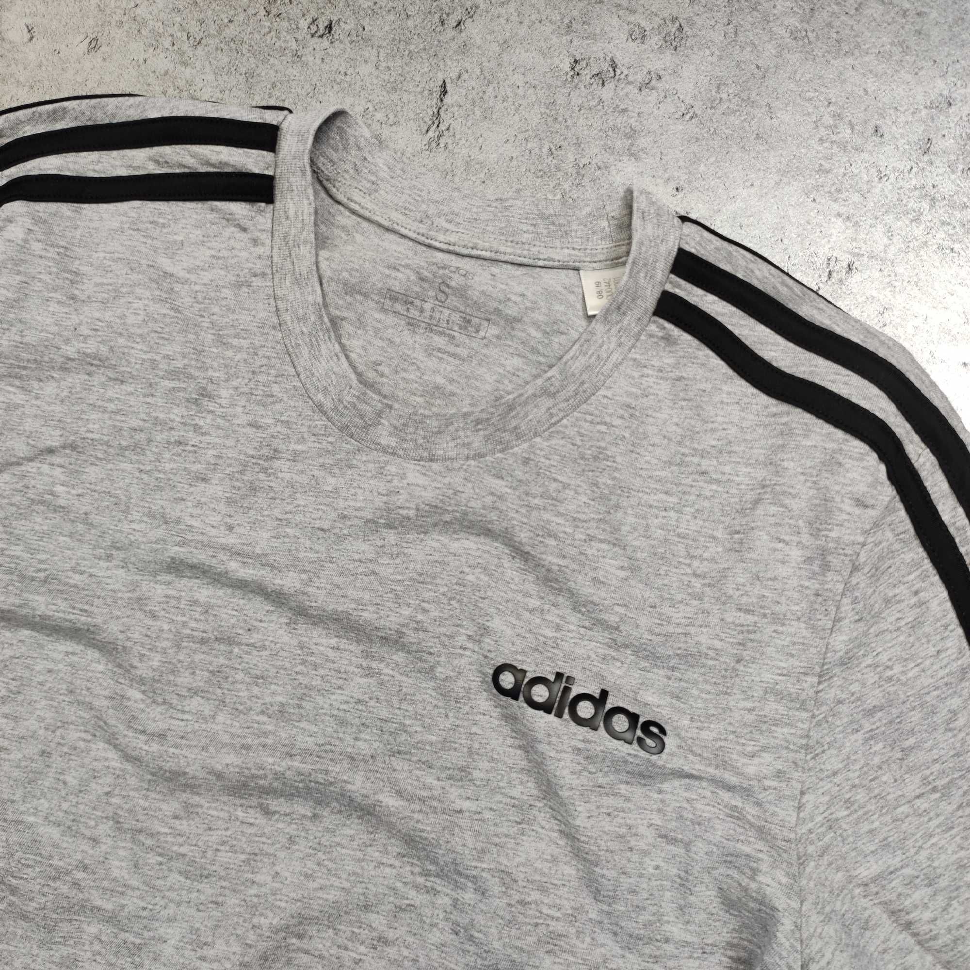MĘSKA Sportowa Szara Koszulka Bawełna 3 Paski Adidas Male Logo Casual