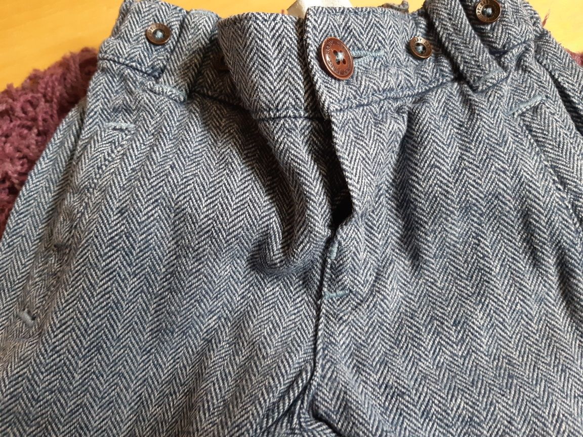 dwie pary spodni H&M ciepłe jodełkowe i granatowe, r. 86 92