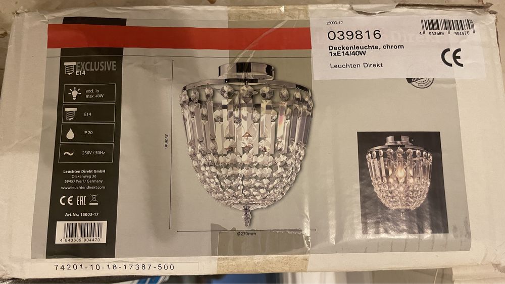 Lampa sufitowa plafon lampa z krysztalkami hampton glamour