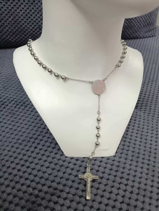 Srebrny Naszyjnik Różaniec Włoski Stal Chirurgiczna