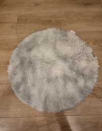 Nowy biało szary dywan puszysty okrągły