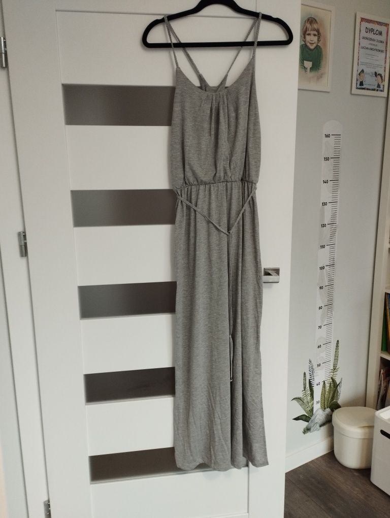 Długa sukienka szara letnia ramiączka dresowa M 38 40
