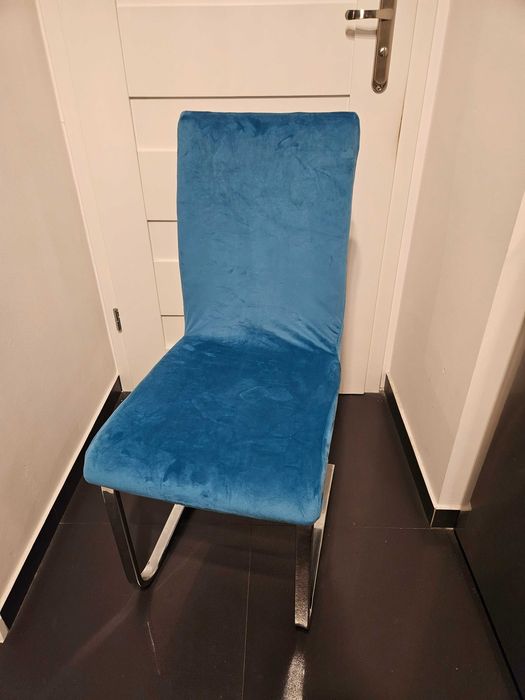 Pokrowce na krzesła miękkie welurowe turkusowe 4 sztuki komplet