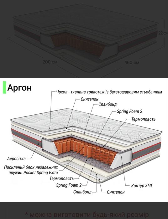 Матрас пружинный двуспальный Extra Argon