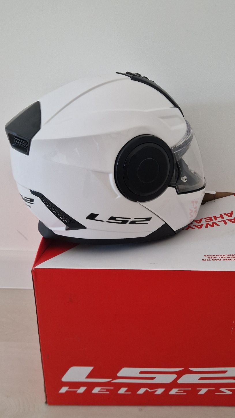 Kask motocyklowy szczenkowy LS2 SCOPE SOLID Bialy L J.Nowy Tanio Okaz