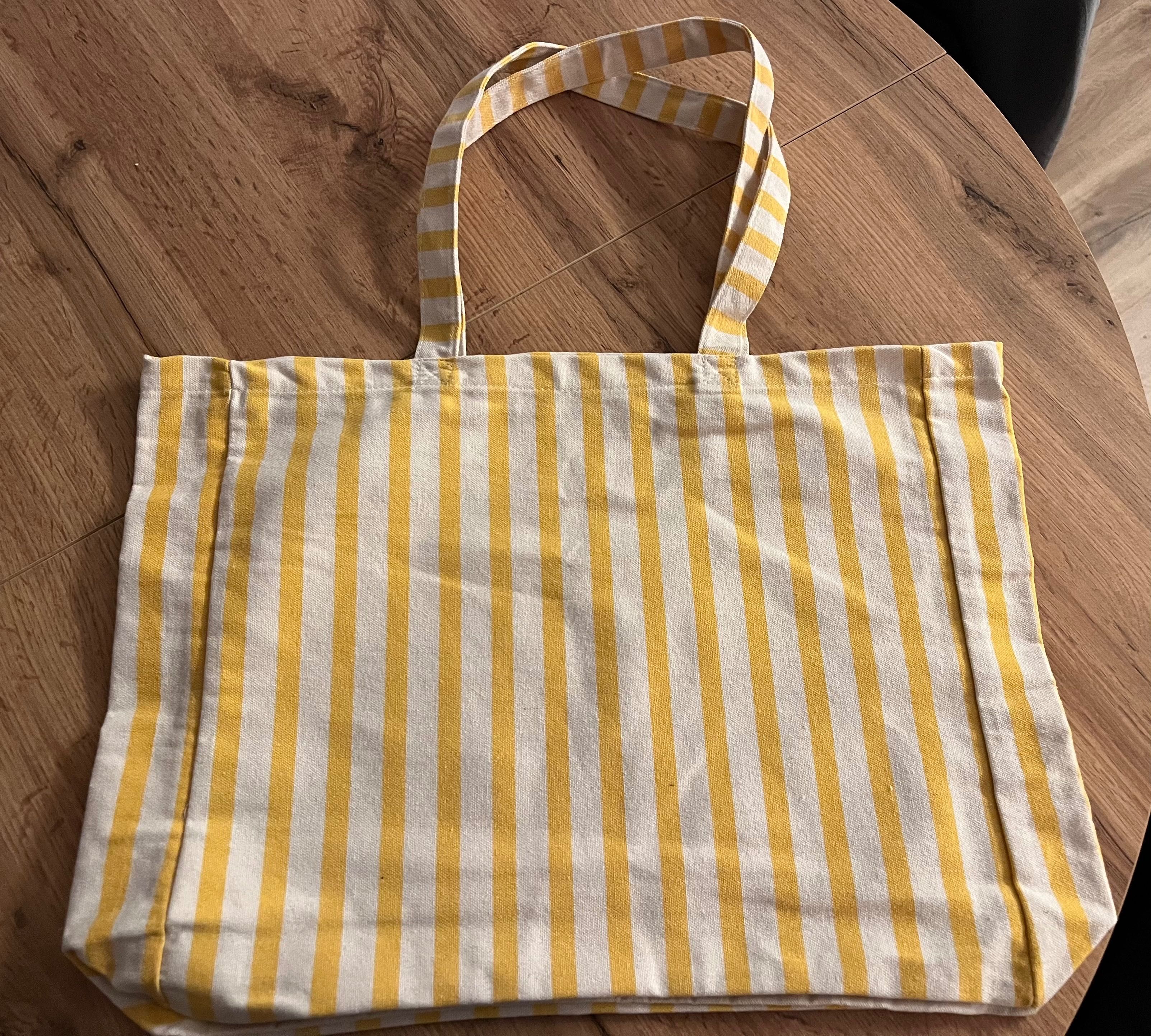 Torba shopper Sezane w paski żółto - biała. Nowa
