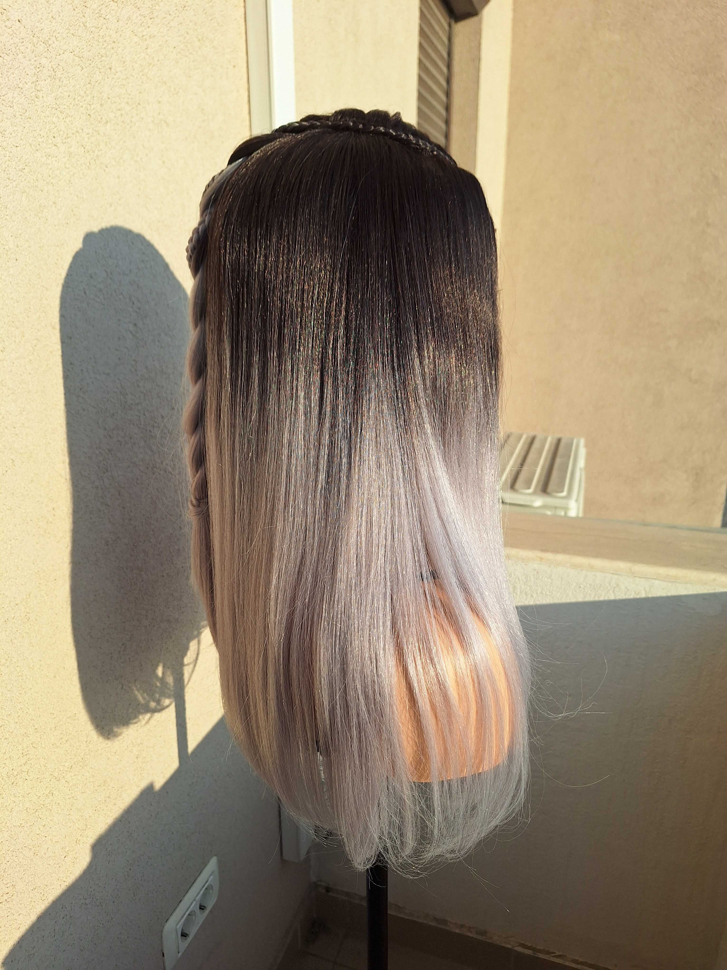 Peruka prosta z koronką z przodu, blond ombre z warkoczem 71350