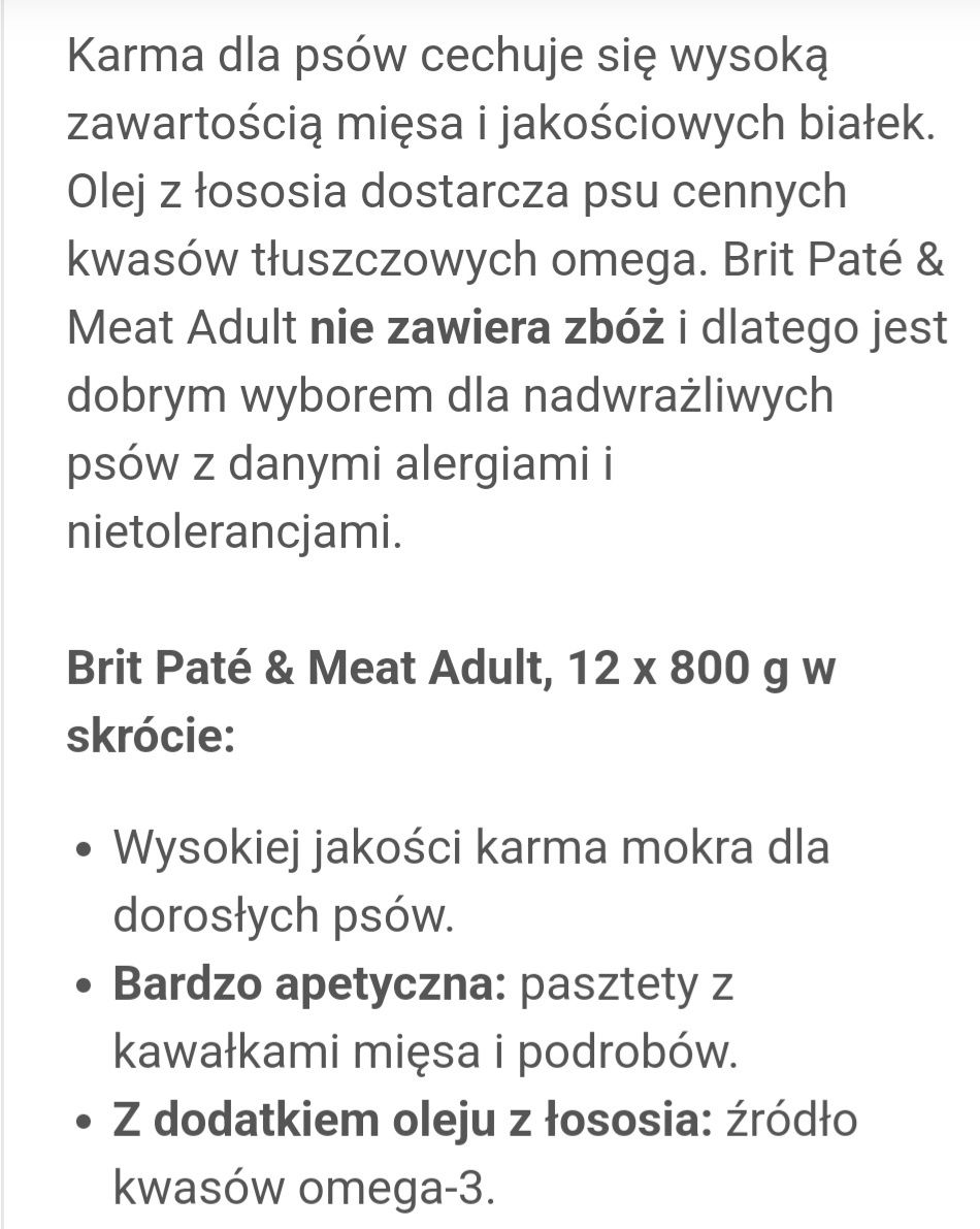 12x800g BRIT Pate&Meat Wołowina puszki mięsne dla psa wysokiej jakości