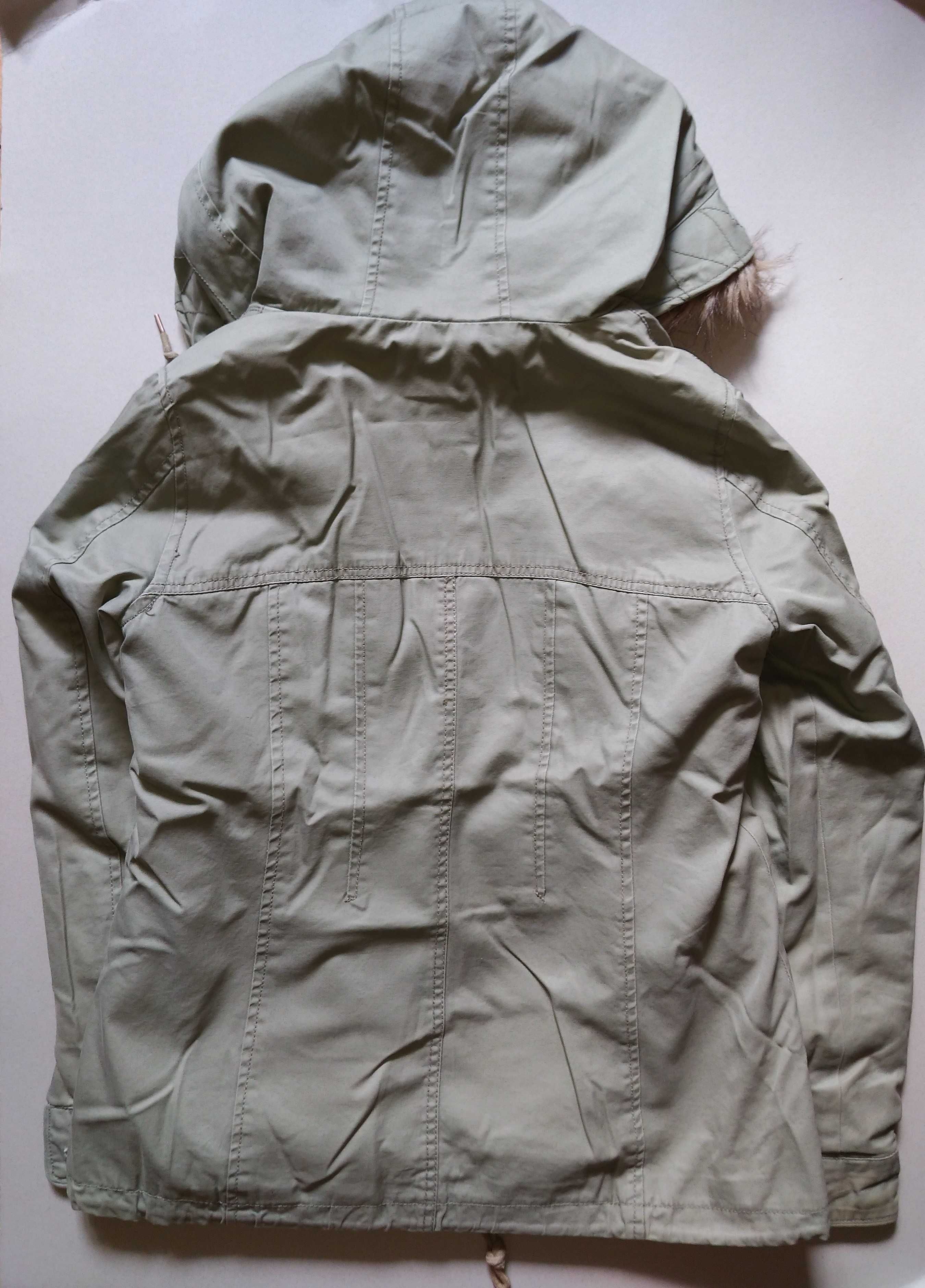 KURTKA PARKA zimowa KHAKI BERSHKA 40 / L kaptur futerko