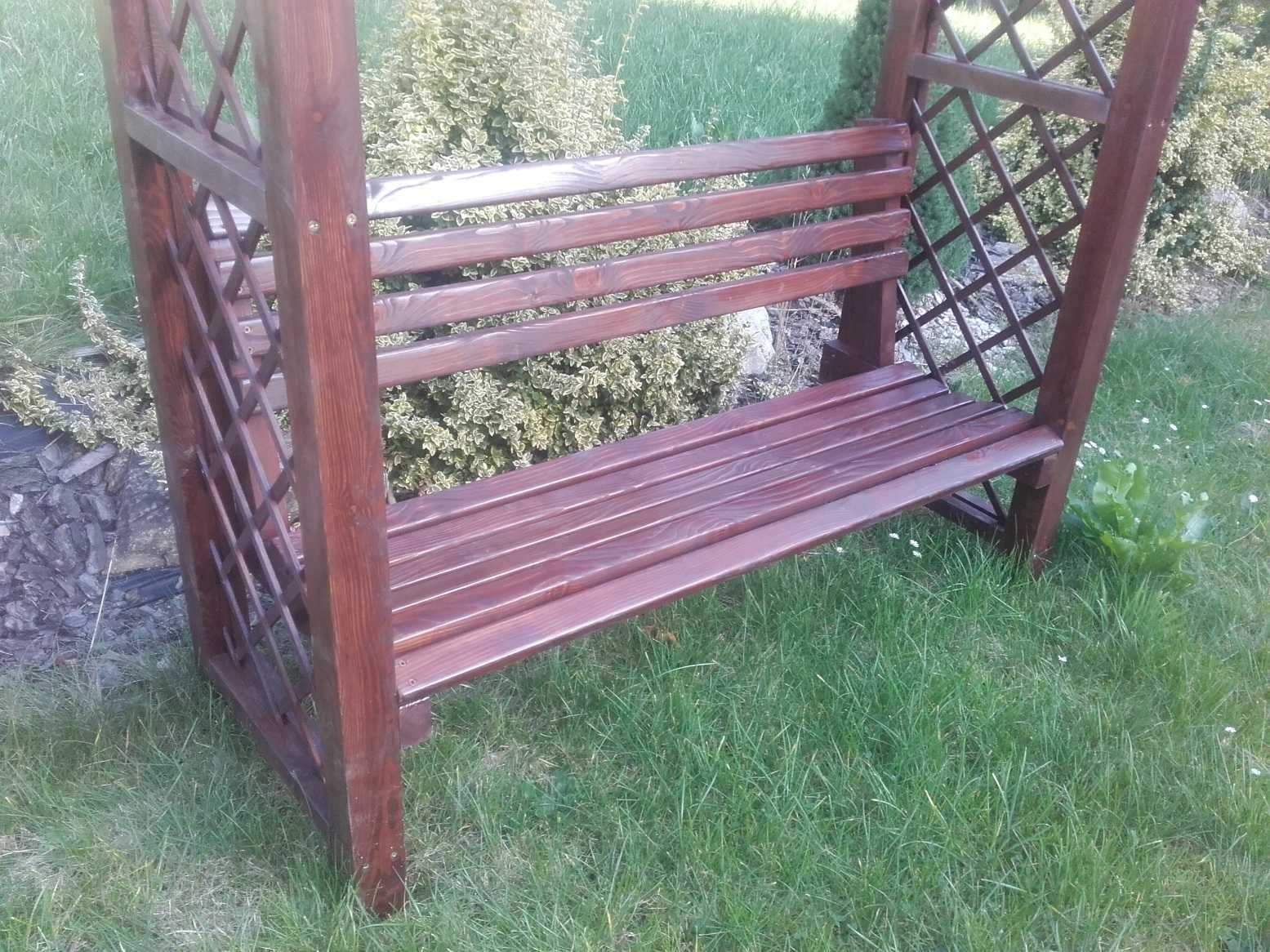 Ławka z pergolą ogrodowa drewniana dębowa solidna