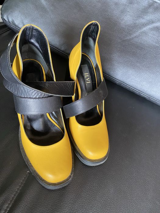 Ilvi sapatos de couro amarelo, usados pouquíssimas vezes