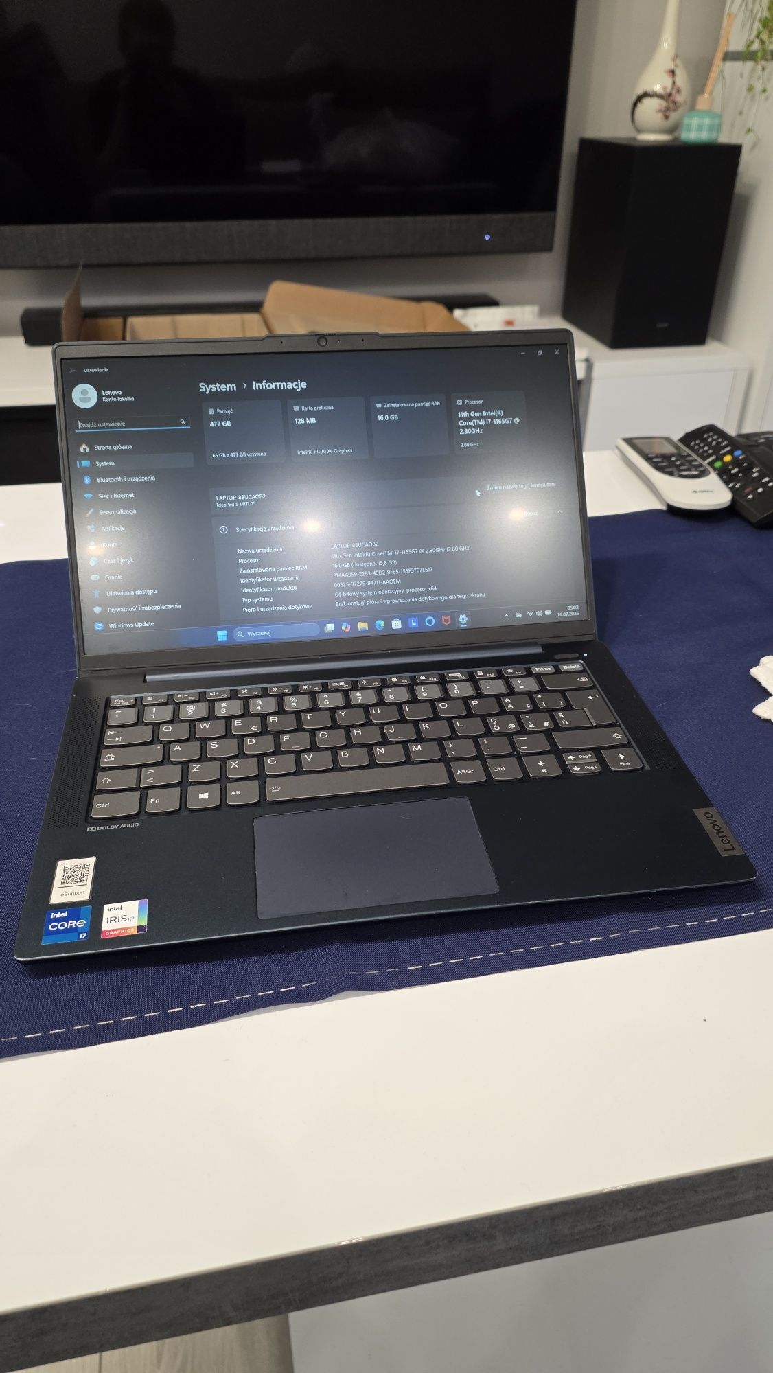 Szybki Laptop Lenovo IdeaPad 5 14ITL05 / i7-11gen / 512GB/ 16GB RAM