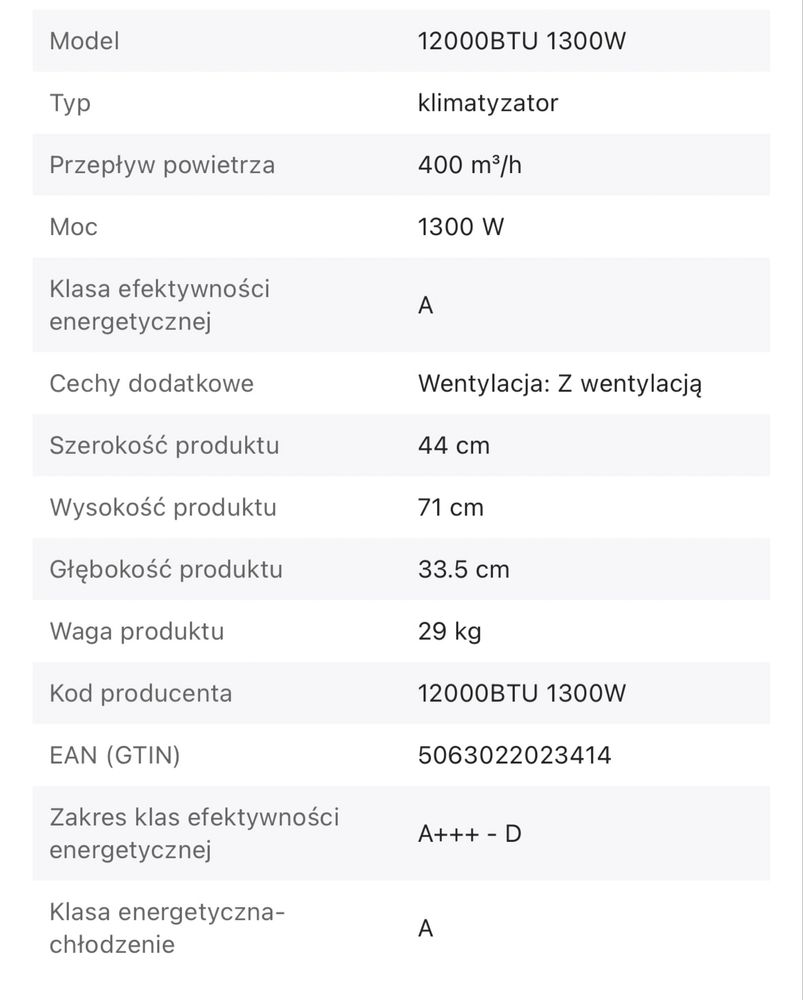 Klimatyzator przenośny  12000 BTU