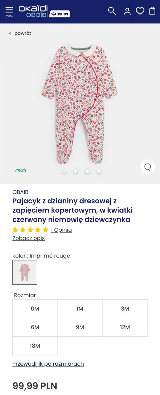 Piękny pajac wyjściowy OKAIDI w kwiatki rozm. 50