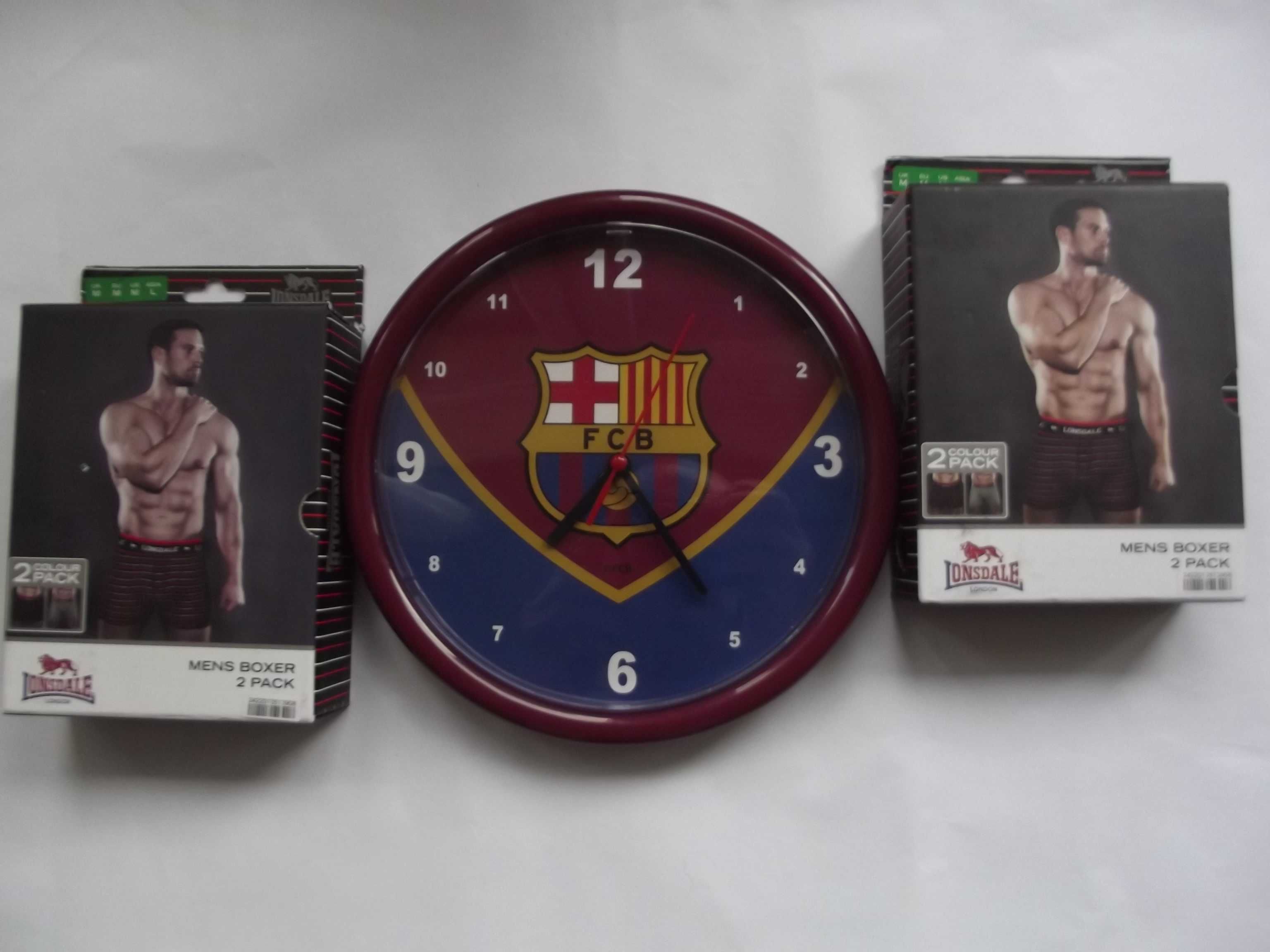 Bokserki Lonsdale M 4x + FC Barcelona zegar zestaw