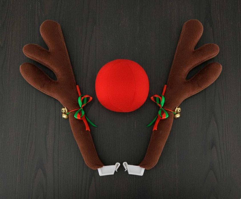NIEZASTĄPIONA Dekoracja świąteczna na samochód – rogi renifera + nos