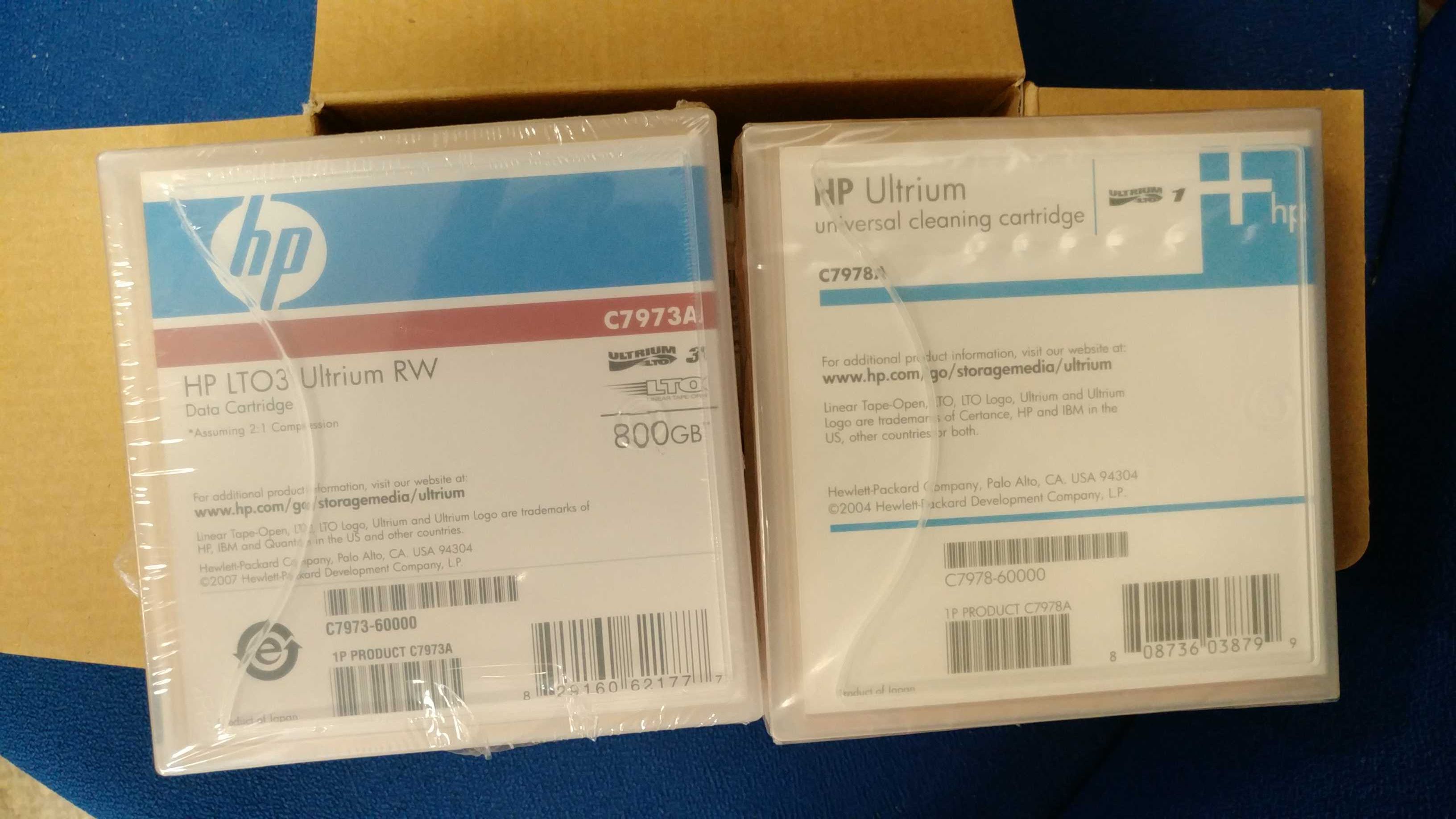 hp lto3 ultrium data  800 GB (c7973a), cleaning  (c7978a) cartridges