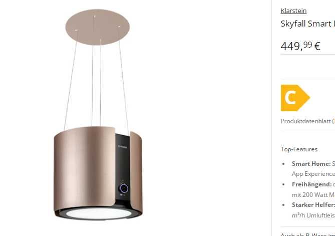 Вытяжка с  Wi-Fi  Klarstein Skyfall Smart.Цвета разные