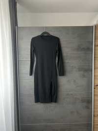 NOWA czarna elastyczna dzianinowa sukienka prążki M 38 dlugi rekaw