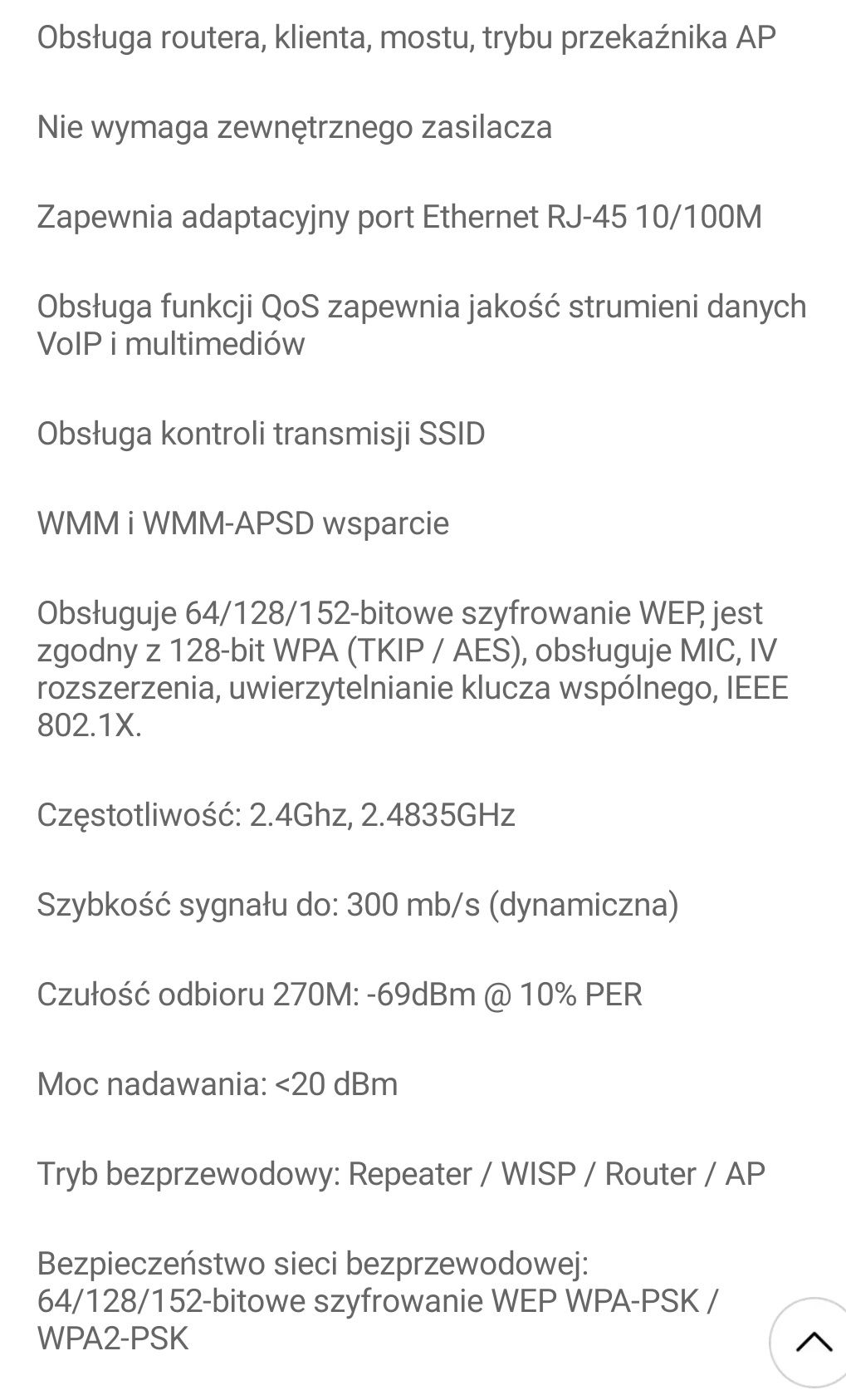 Wzmacniacz Reapeter wifi 300Mbps Pix Link 2.4GHz
