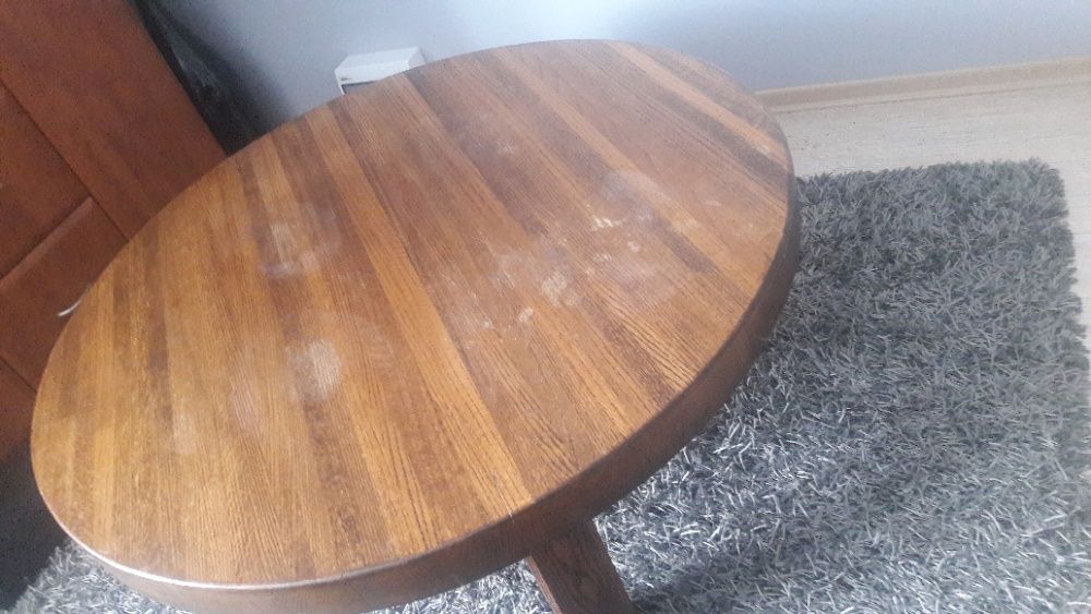 Stolik drewniany dębowy okrągły 115 cm/ 48 cm stół lite drewno dąb